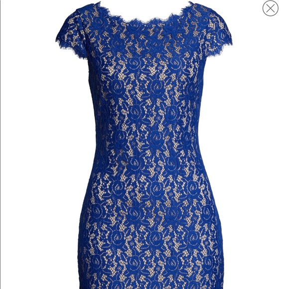 Eliza J Cap Sleeve Blue Lace Sheath Dress - Picture 5 of 5